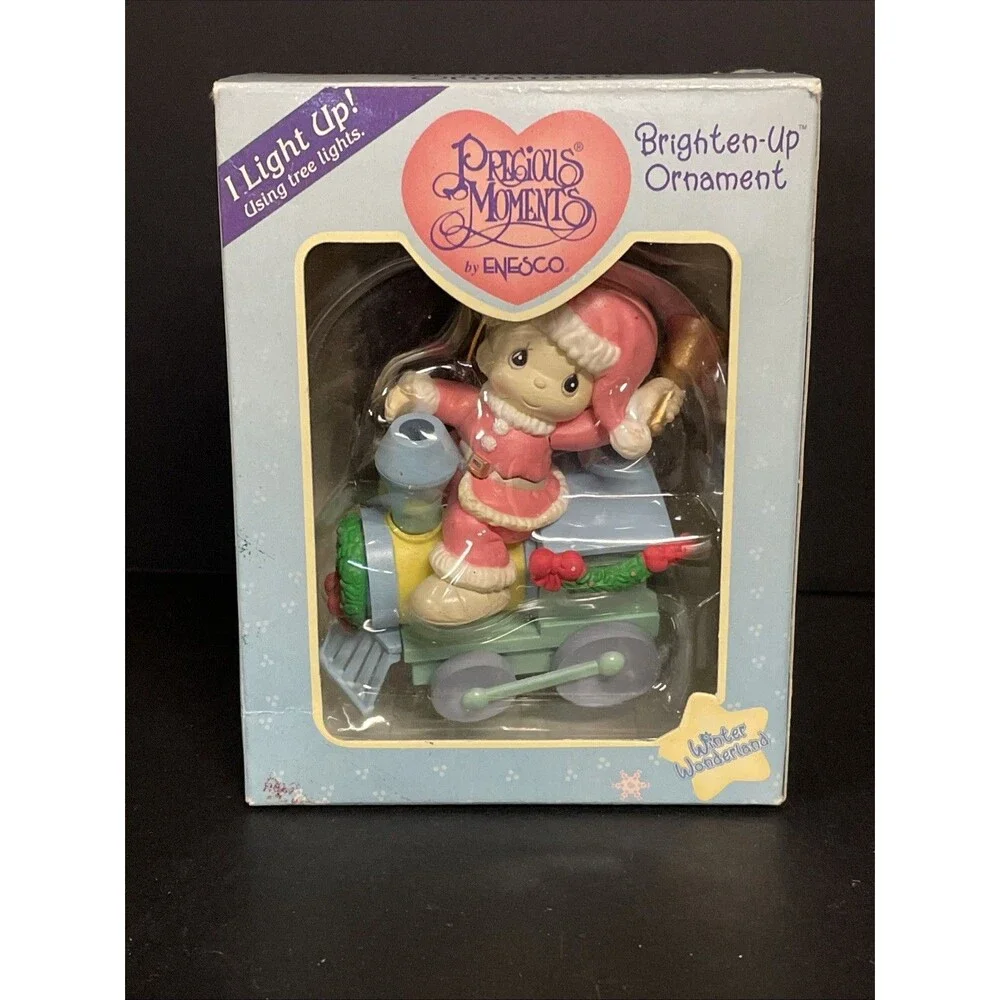 Precious Moments - Brighten Up/Light Up Ornament - Boy on Train 1998